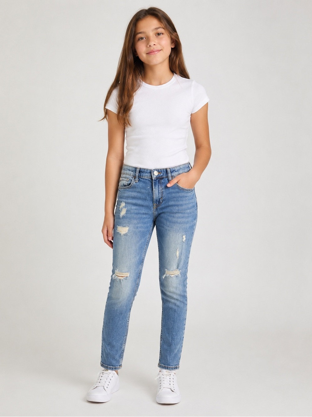 H&M Kids Size 10 Skinny Fit Distressed Ripped Light Wash Jeans Stretch